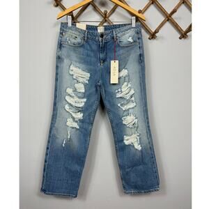 New Alice + Olivia Mid-Rise Boyfriend Jeans Sun Bleached Denim Women's Size 30